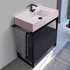 Modern  Console Vanity, Pink Ceramic Sink, 35 inch